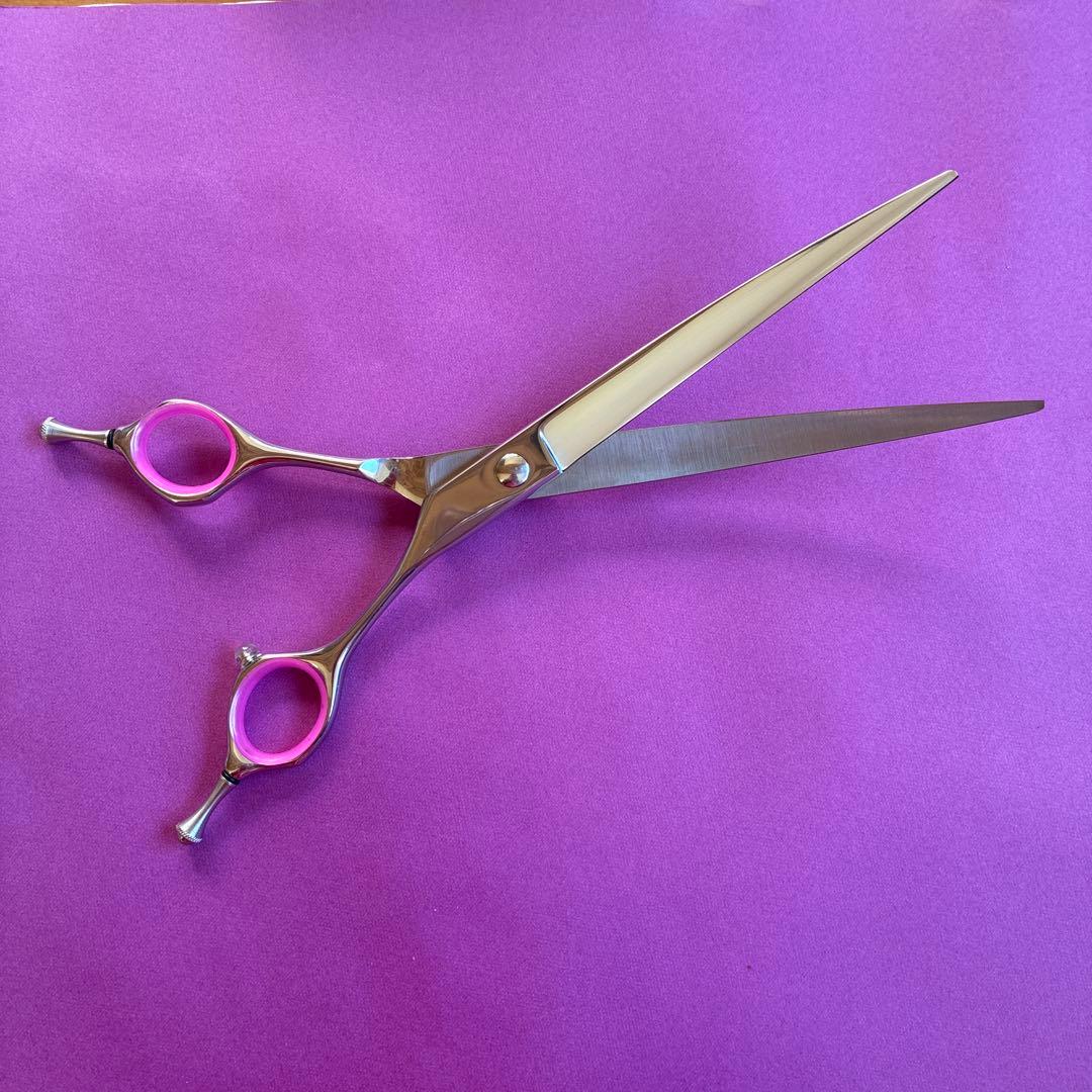 犬用トリミングハサミ ステンレス ピンク カーブシザー ギザ刃