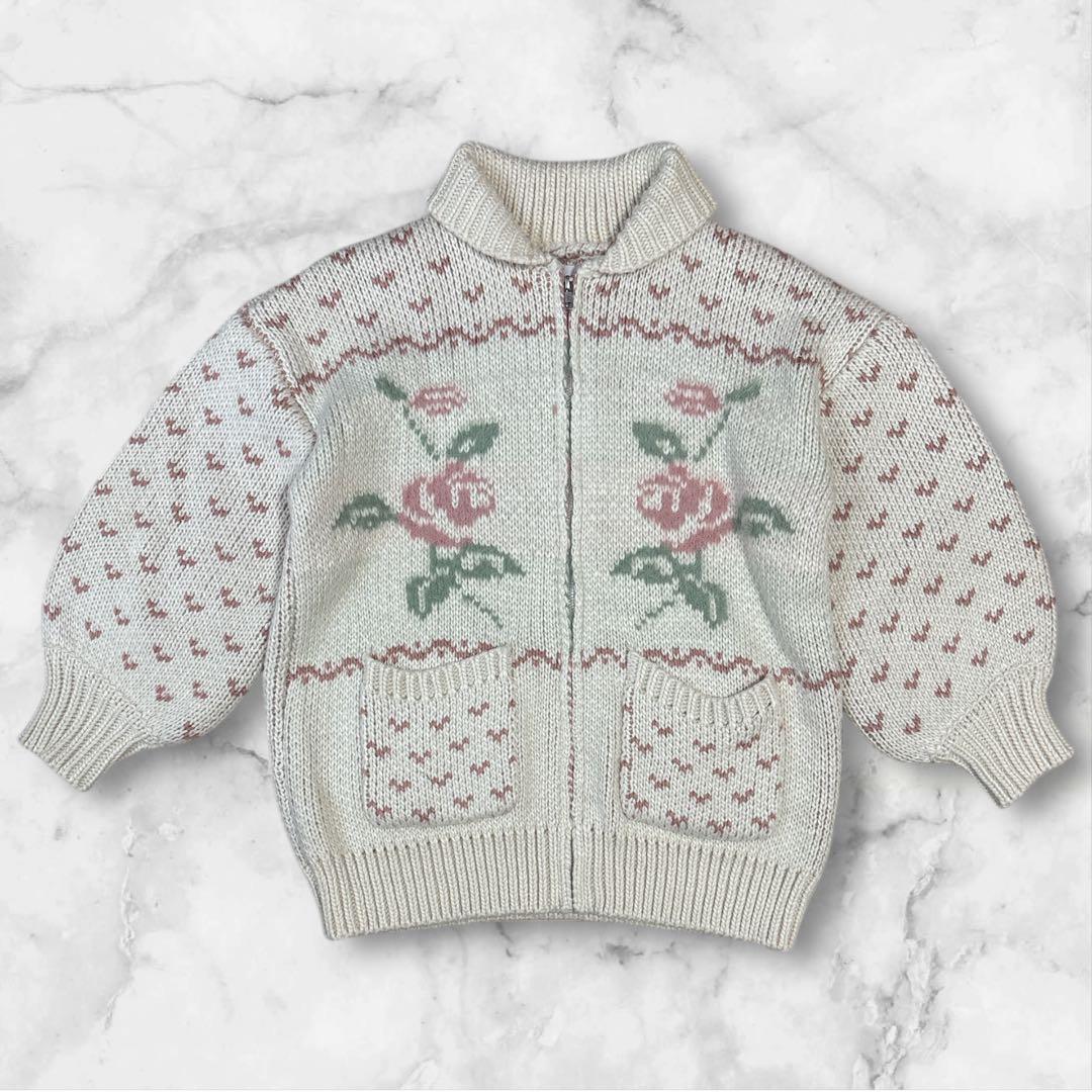 【美品】Y043 メリージェニー roseカウチンニット F ピンク ハート