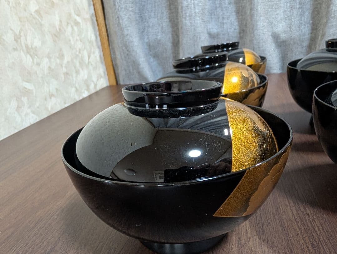 蒔絵　扇面　松竹梅　吸物椀　雑煮椀　煮物椀　５客セット　輪島塗