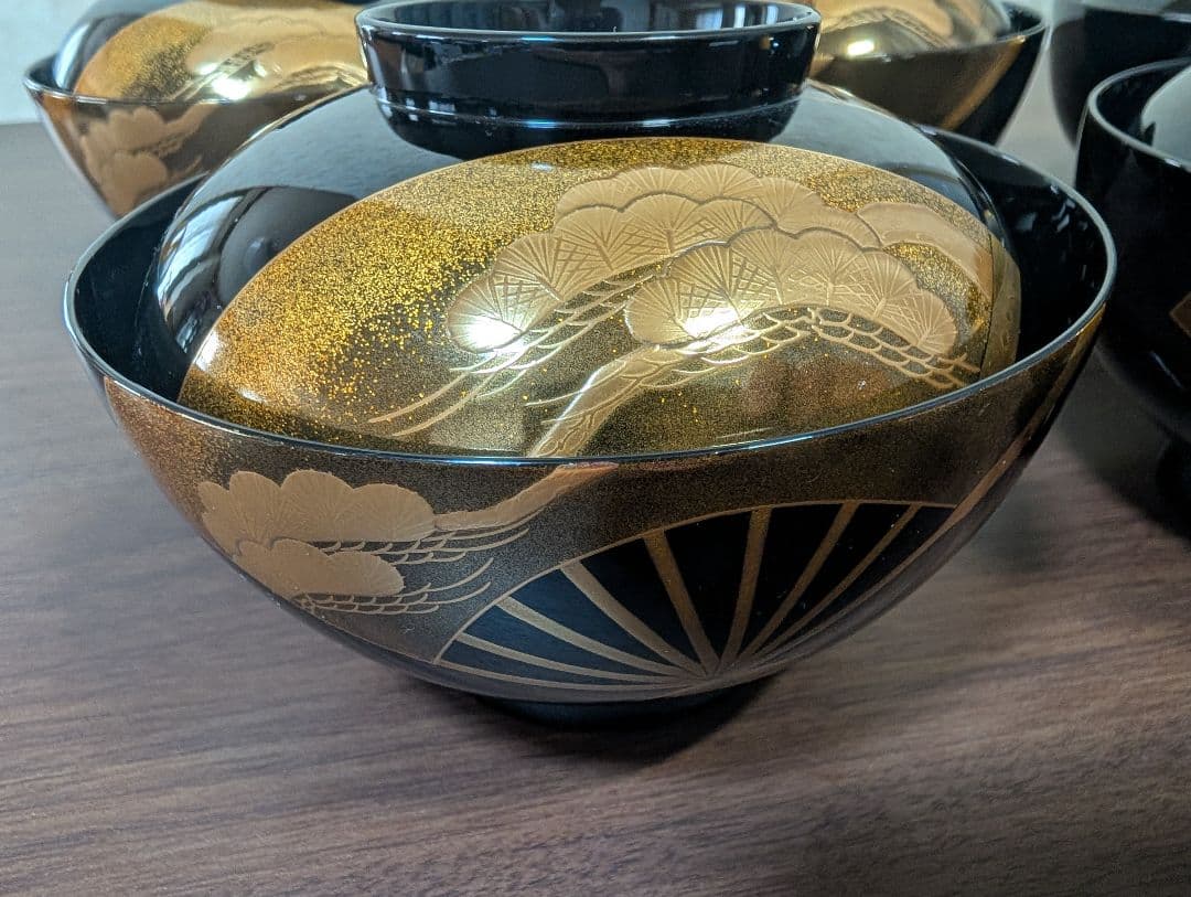 蒔絵　扇面　松竹梅　吸物椀　雑煮椀　煮物椀　５客セット　輪島塗
