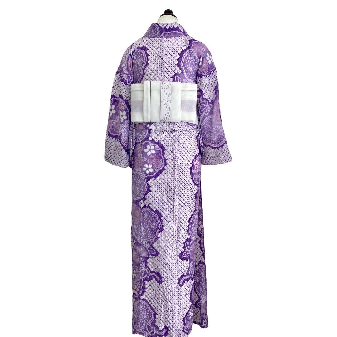 朝顔　紫色　果実　有松絞り　絞り染め　絞り浴衣　浴衣　NO44