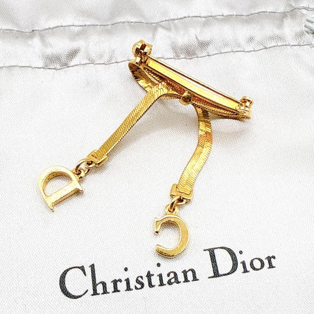 2625-8 極美品✨Dior　ブローチ　CD　ロゴ　希少　リボン