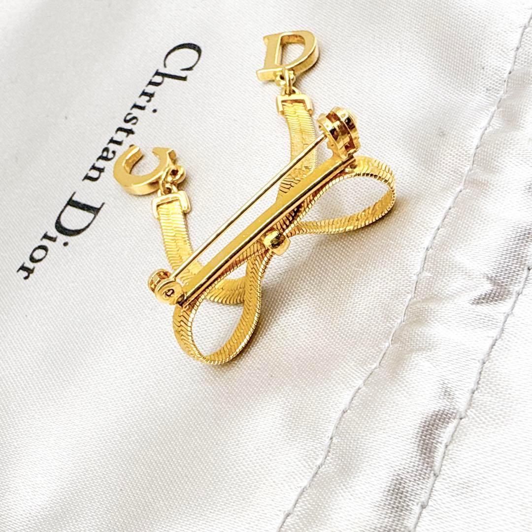2625-8 極美品✨Dior　ブローチ　CD　ロゴ　希少　リボン