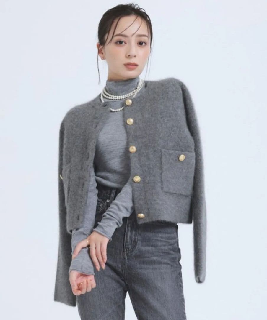 新品 anuans アニュアンス ラクーンブレンドノーカラーニットジャケット