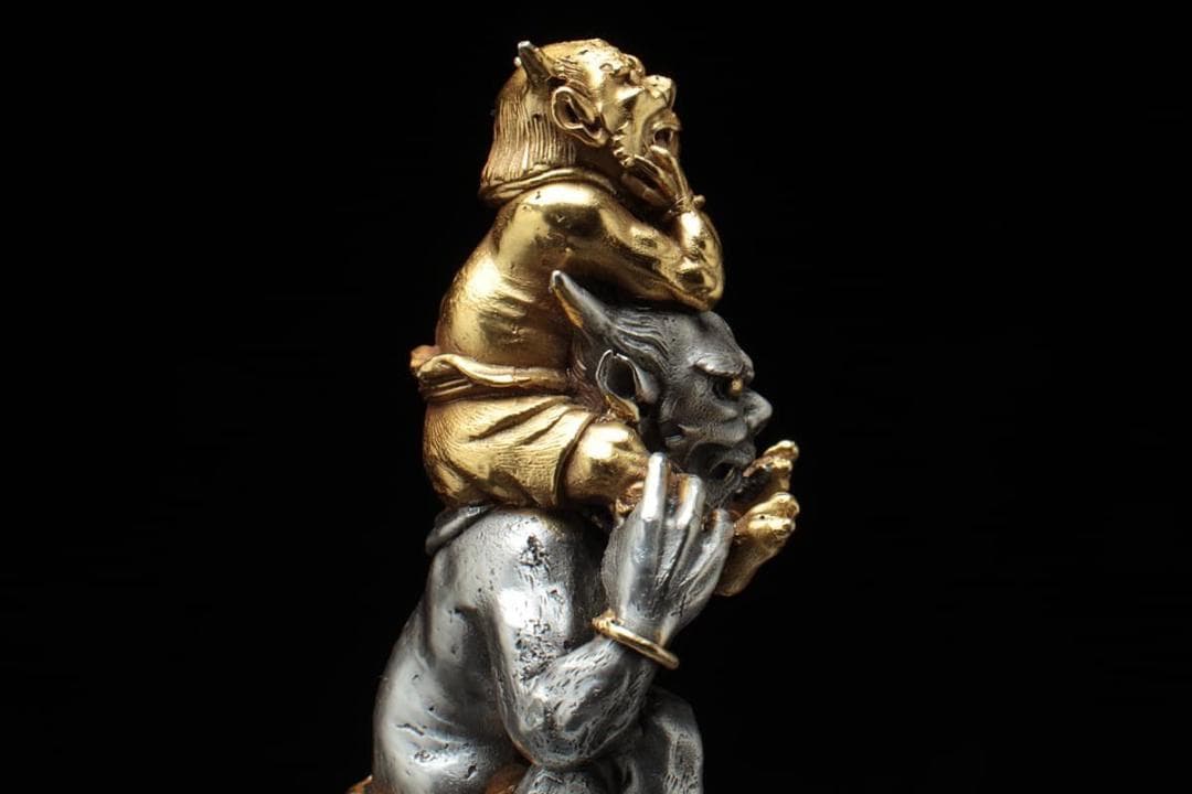 【内島青鳳(市平)作 】超絶技巧 純銀製 「鬼子母神」純銀刻 共箱附 秀逸作