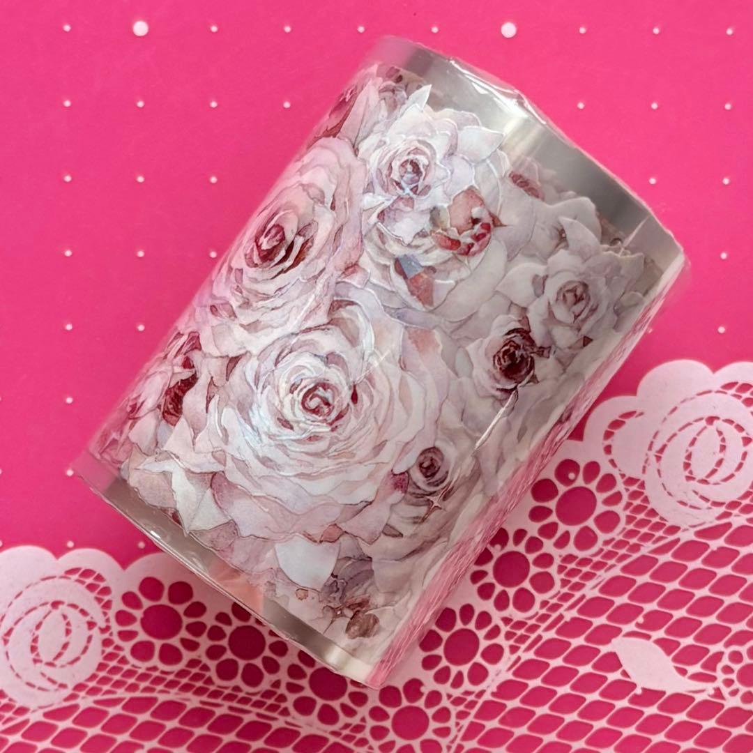 贝壳光 6.5cm×10m 泡沫拿铁 海外マスキングテープ　海外マステ　バラ　花