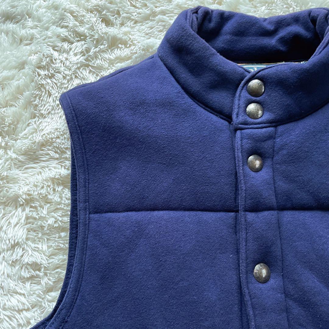 ポロバイラルフローレン M 中綿 ダウンベスト 裏地チェック ポニー　肉厚　紺