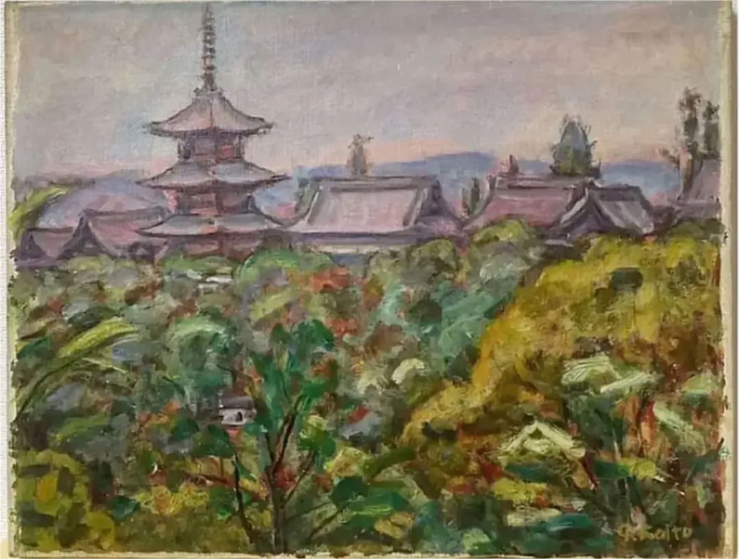 巨匠 小絲源太郎『山寺』油彩 カンヴァス F6 原画 真作保証 1点もの 鬼貴重