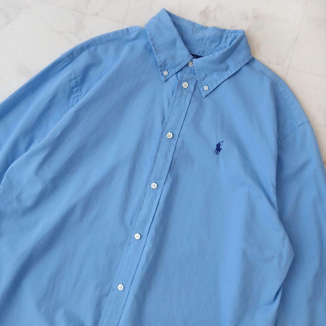 美品 ポロ ラルフローレン 現行 コットン 柔らか ボタンダウンシャツ ブルー