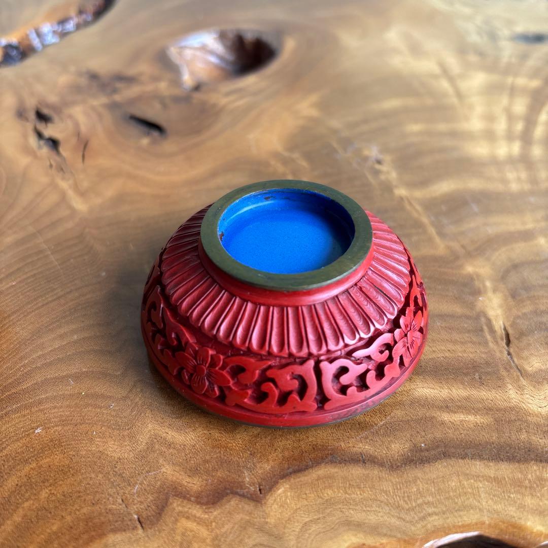 中国 堆朱 香合 茶道具 内七宝 金属枠香合