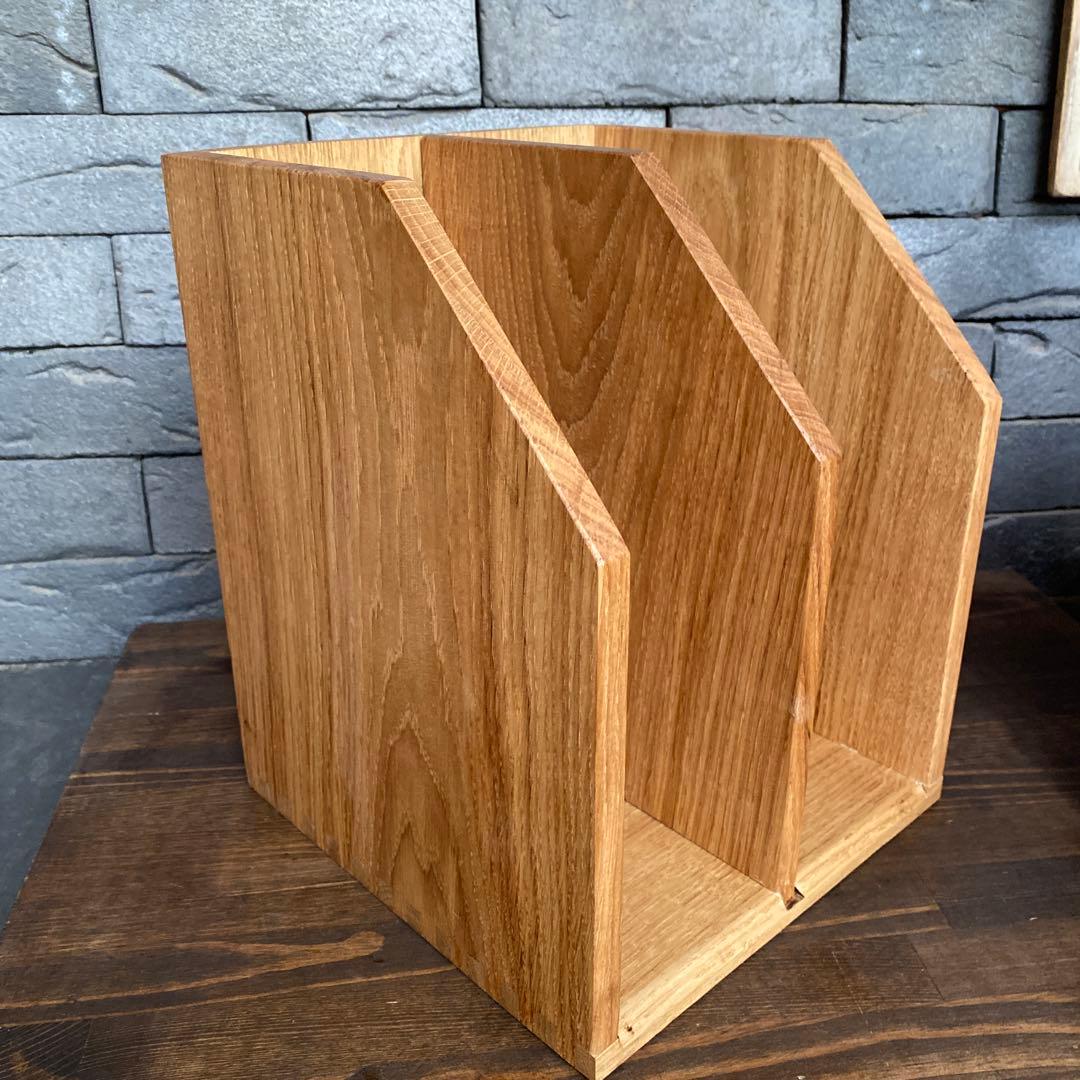 木製ブックスタンドとティッシュボックス ホワイトオーク無垢　オーダー品2点