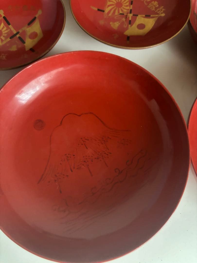 ビンテージ！古道具！推定　明治　征露記念　漆　盃　セット　木箱入り　10個　骨董