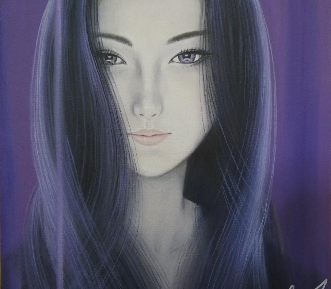 美人像　油絵　鶴田一郎　人物画　F6　額付き　手描き　肉筆