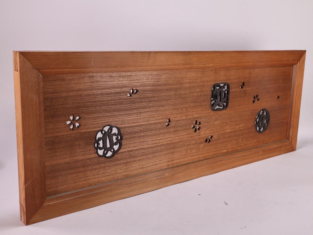 BK181　書院欄間　透かし彫り　さくら図　鍔象嵌　武具　刀剣 和室 茶室