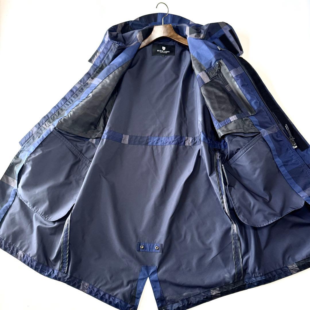 美品 ブラックレーベルクレストブリッジ 撥水 モッズコート チェック フーデッド