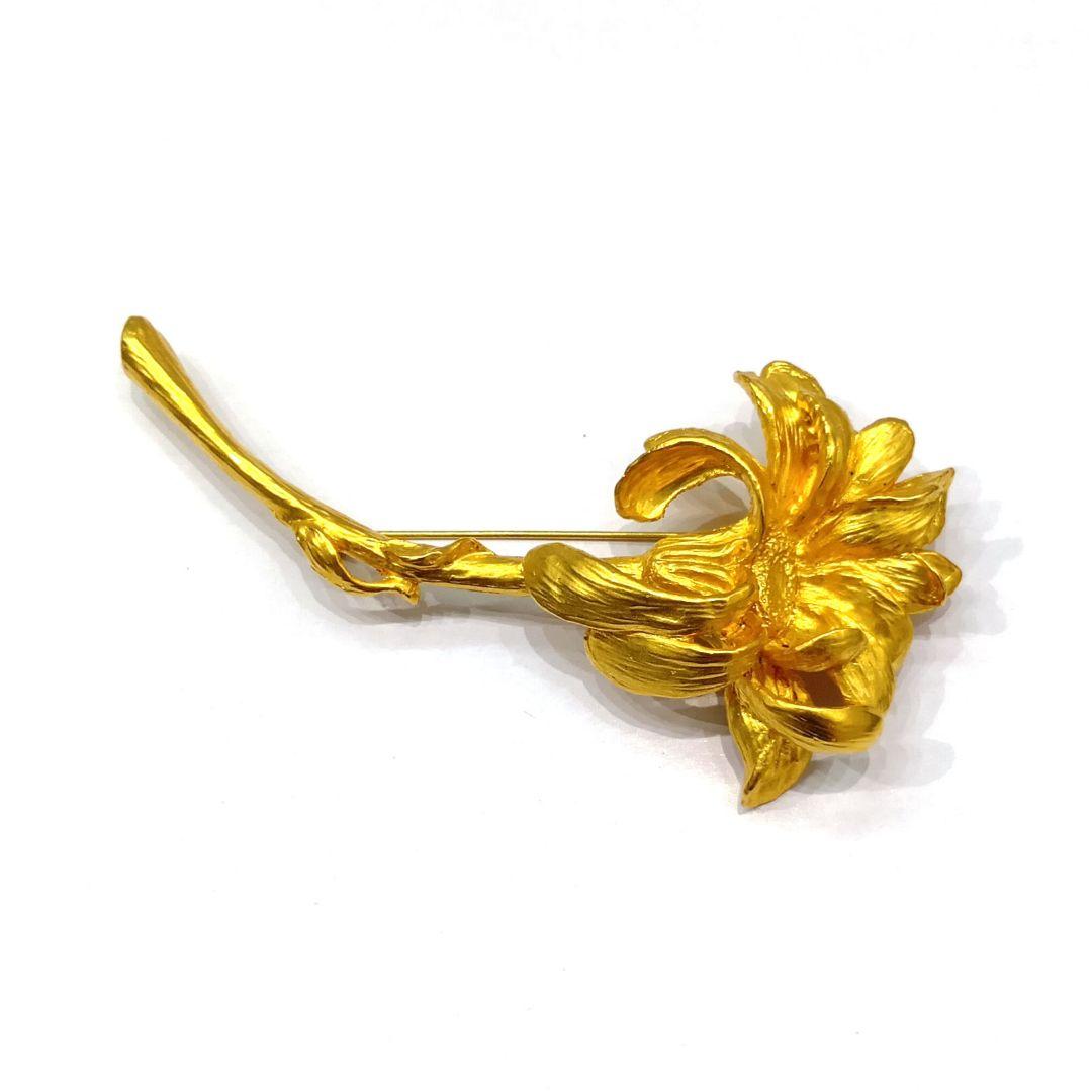 ◆KENZO◆ヴィンテージ フラワー ブローチ 大ぶり ゴールド系 保管品