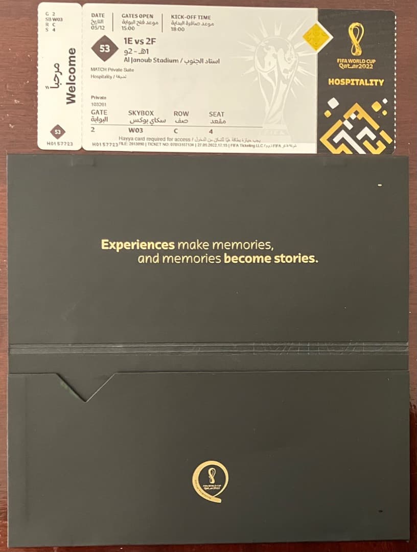 ワールドカップカタール日本vsクロアチアHOSPITLITYチケット53−３