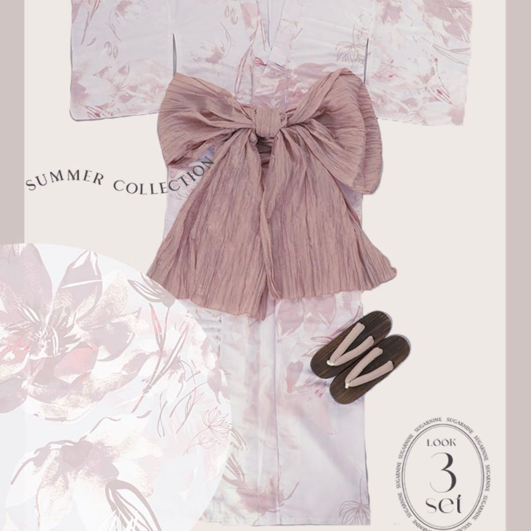 sugar nine ニュアンスピンクフラワー浴衣 浴衣3点セット