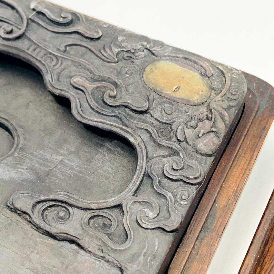 端渓硯 中国 彫刻 古硯 骨董品 木箱付き 書道