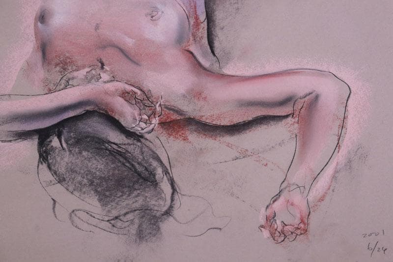 広田稔　白日会常任委員　タイトル「横たわる裸婦」　パステル画　額装