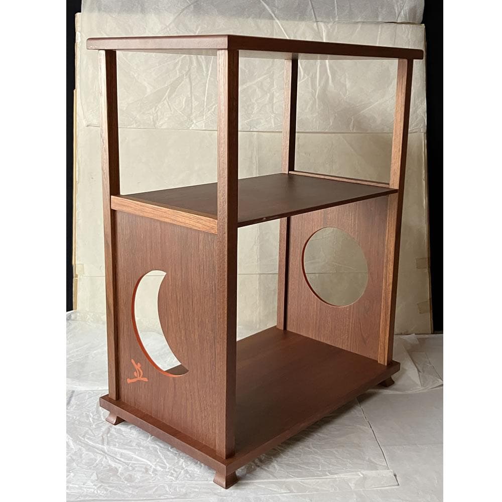 F1457 日月棚 花押 あり 紙箱入り 木製 茶棚 茶道具 煎茶棚 煎茶道具