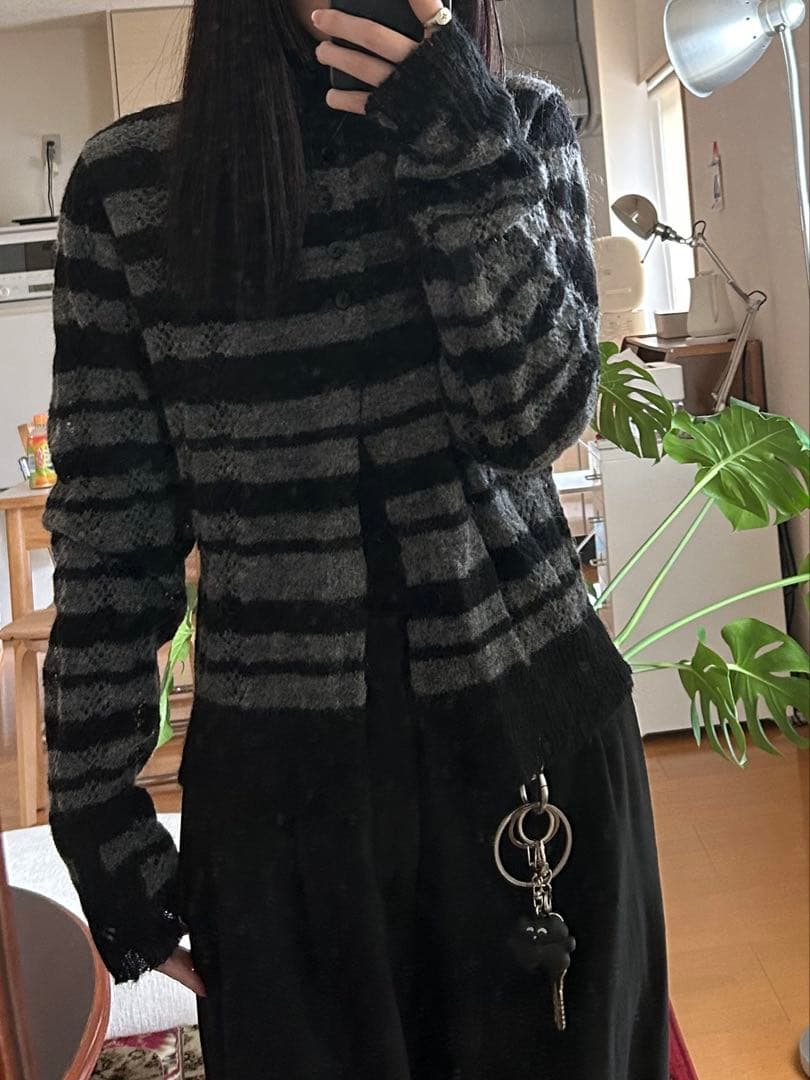 PERVERZE Thick Stripe Knit Cardigan グレー