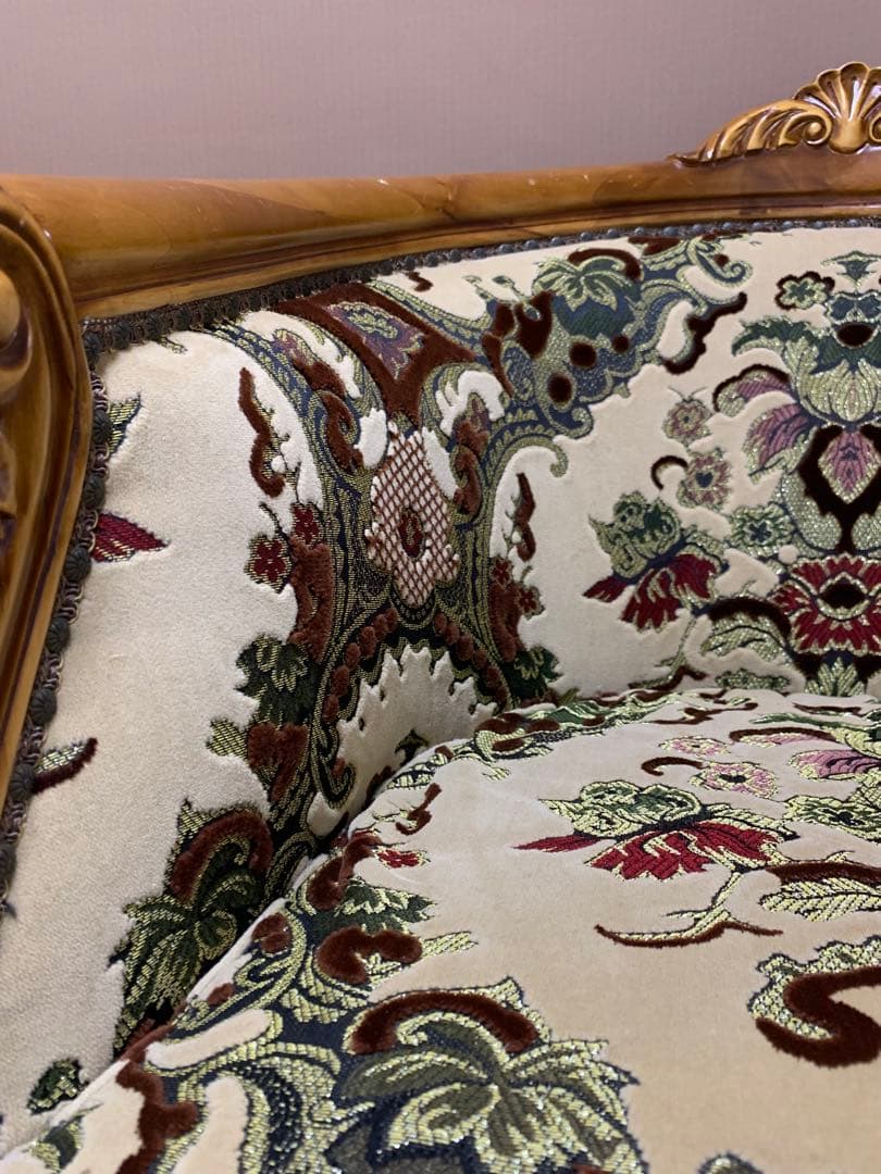 イタリア製 ヴィンテージ　ソファ 金華山　猫脚　ロココ調　輸入家具　チェア