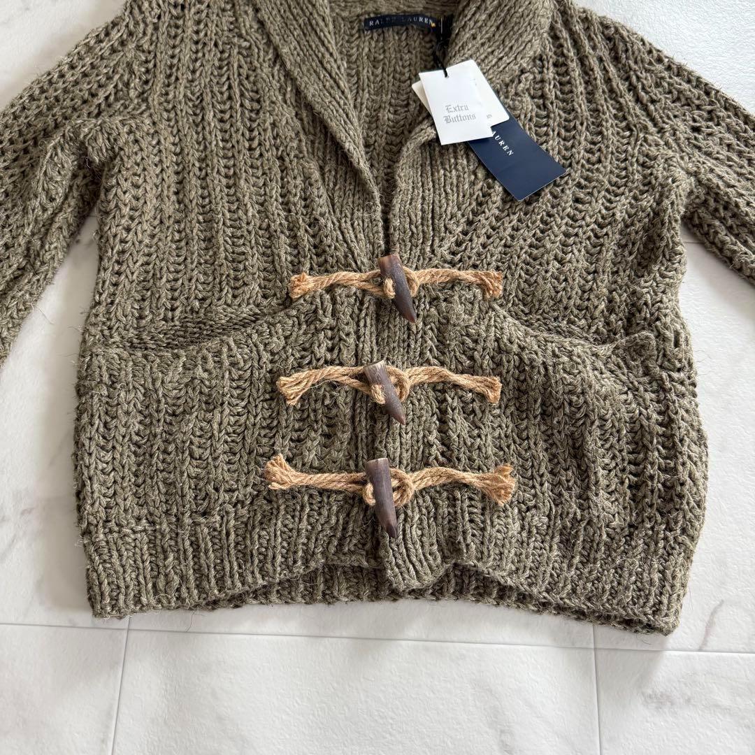 未使用タグ付 ラルフローレン 麻カーディガン トグル ショールカラー ナチュラル