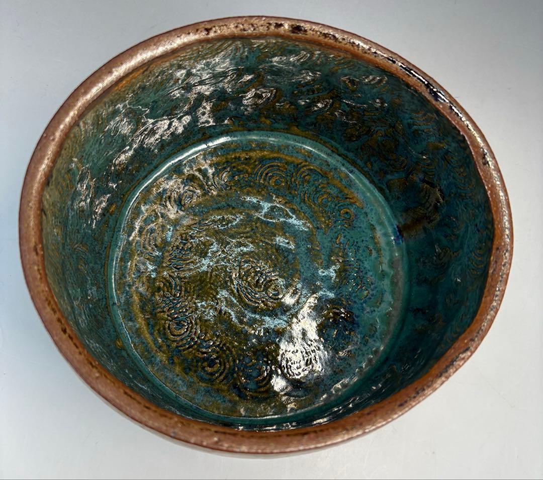 【中古品】熊谷保興造　上野焼鉄釉たつき建水（共箱）