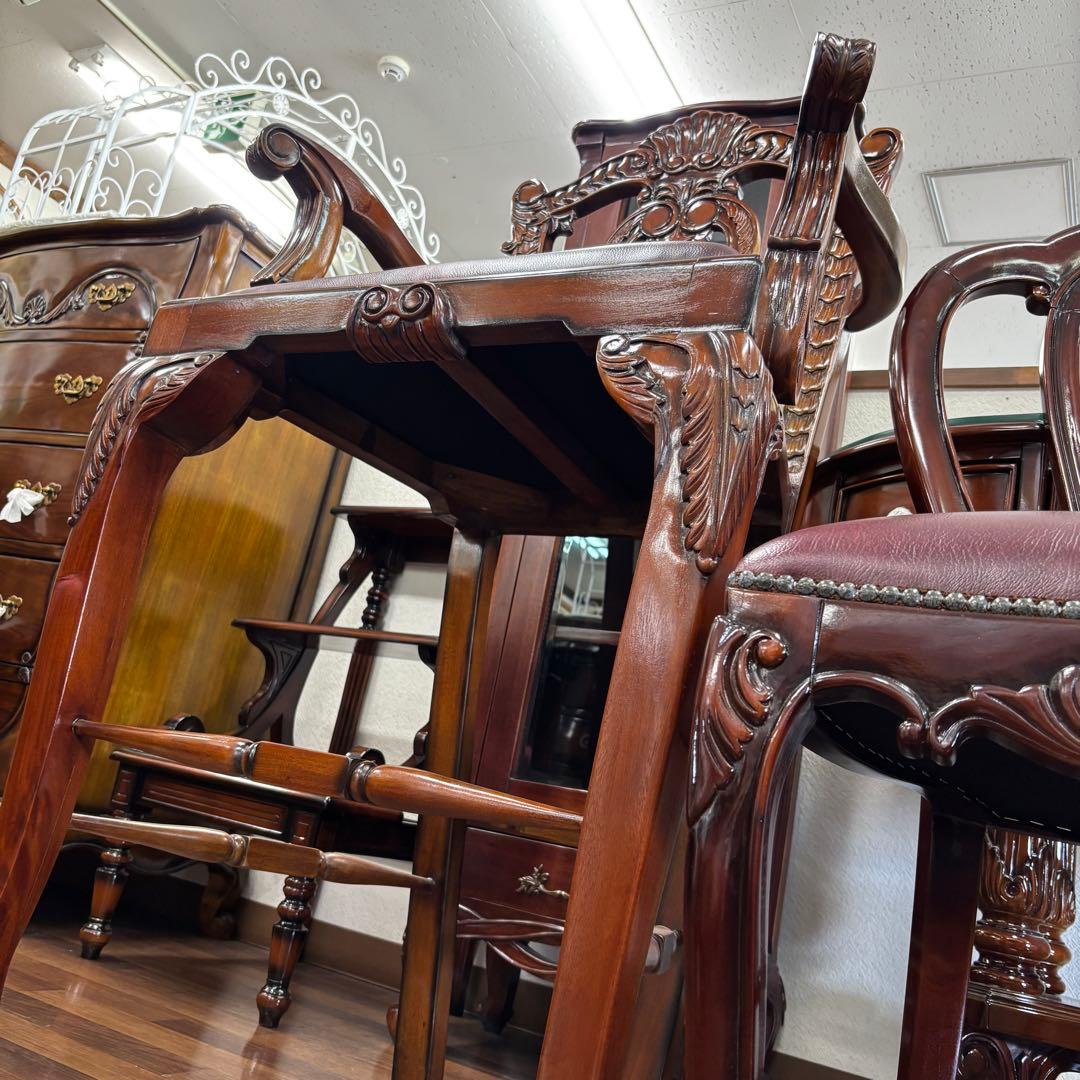 マホガニーアンティーク調 木製彫刻入り 巨大バーチェア 撮影用椅子 アームチェア