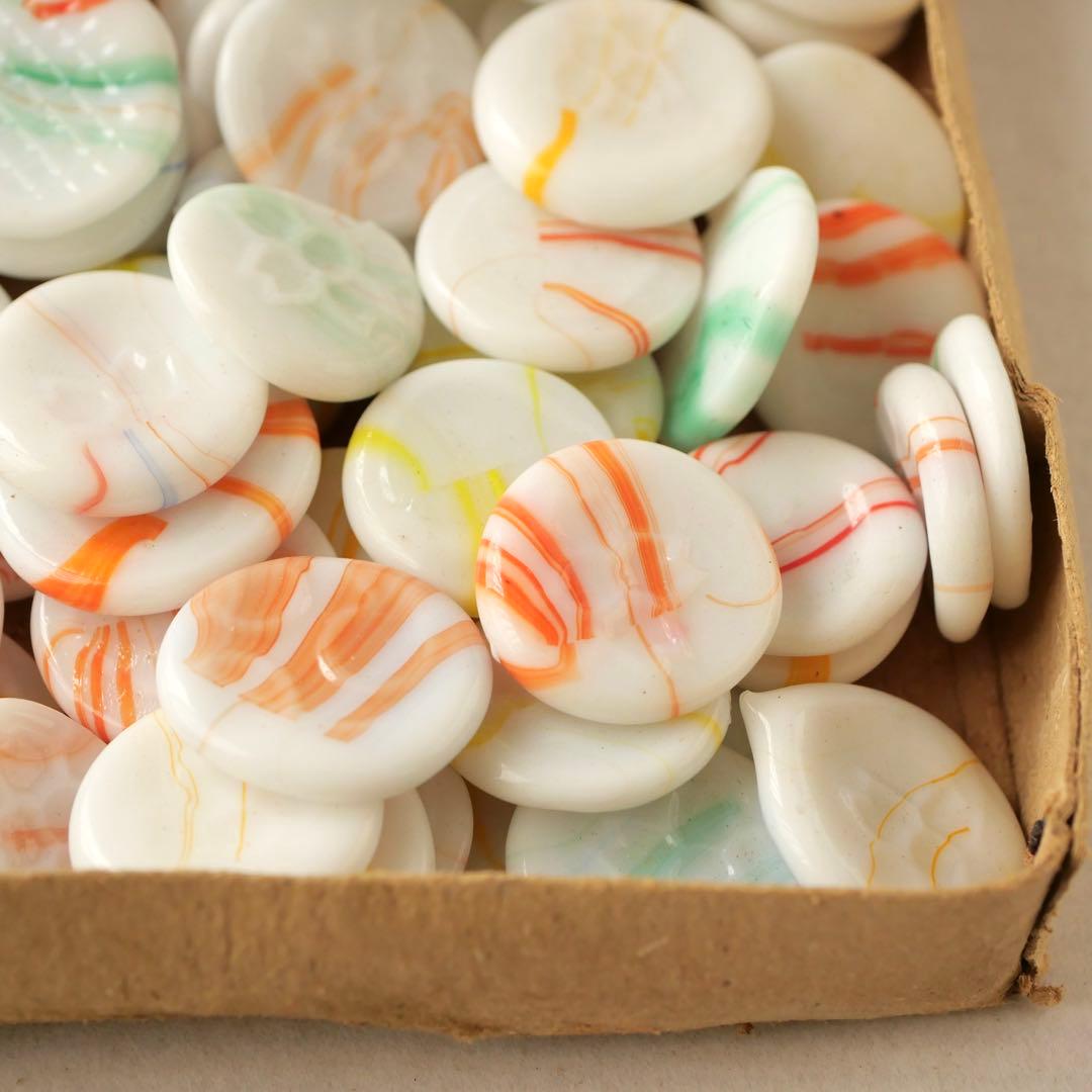 元箱入り乳白色マーブルおはじき 140枚以上 豆けり 昭和 レトロ