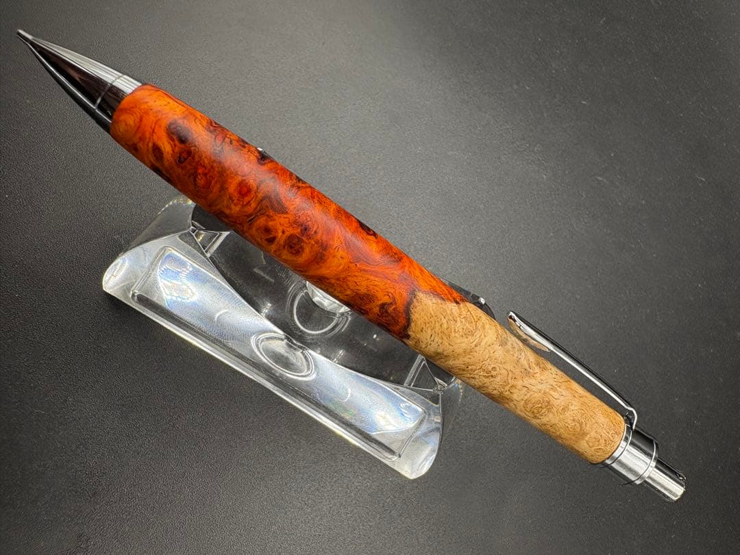 478 特上　本花梨　紅白　瘤杢　木軸シャーペン　ボールペン