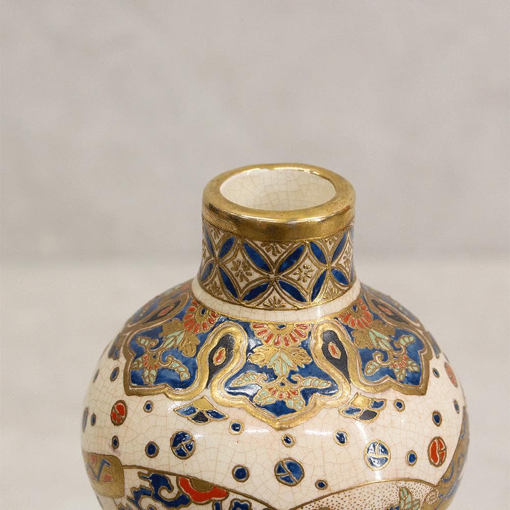 ※あかおかずき　薩摩焼 丸十字 薩摩 明治期 瓢箪型金彩鳳凰文 花瓶