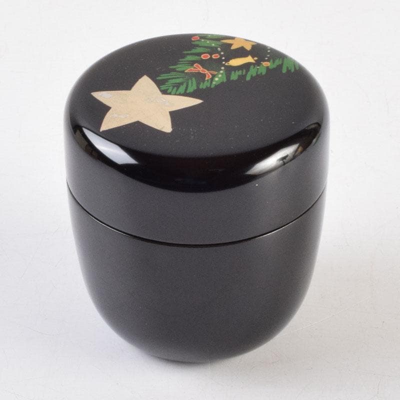 茶道具　蒔絵師　西村弘峰作　クリスマスツリー蒔絵　中棗　共箱　V　9062