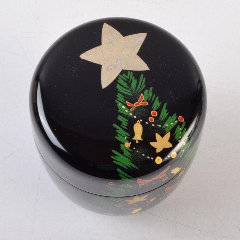 茶道具　蒔絵師　西村弘峰作　クリスマスツリー蒔絵　中棗　共箱　V　9062