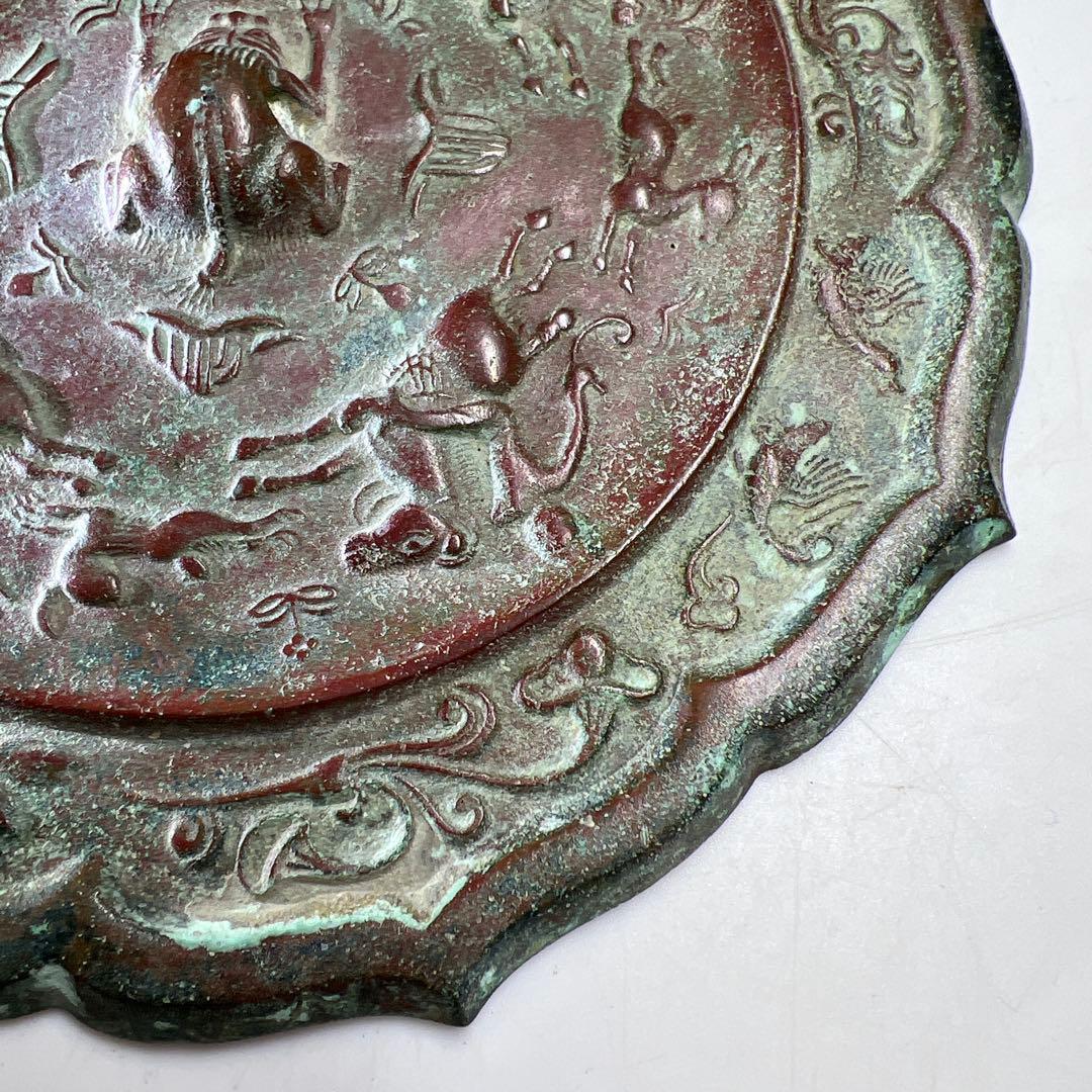 古銅古鏡　海獣ぶどう鏡　482g/約18㎝　東Y8-0210①