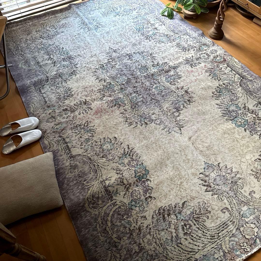 超大判169×274レアくすみラベンダー×クリーム　トルコヴィンテージラグ