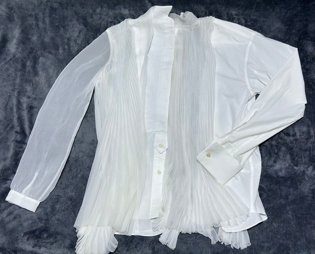 sacai サカイ ハイネックオーガンジープリーツシャツ ホワイト