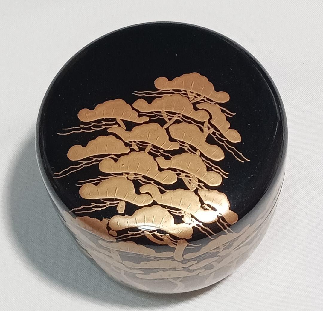 茶道具　蒔絵師政峰作　黒漆塗松並木蒔絵中棗　美品！！