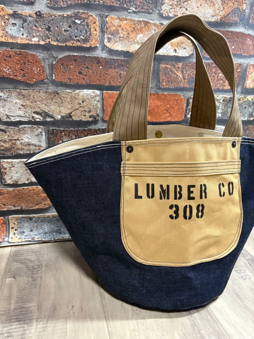 デニムリメイク　大きい丸底トートバッグ
