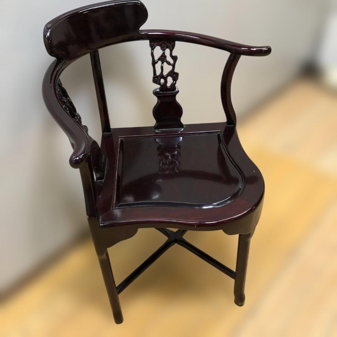 唐木調 隅椅子 コーナーチェア 中国家具 和室 床の間 飾椅子 260207-4