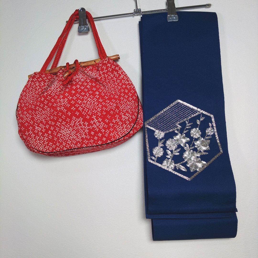 レトロ　レディース　浴衣セット　身丈145cm　ベージュ　赤　半幅帯　青 　小柄