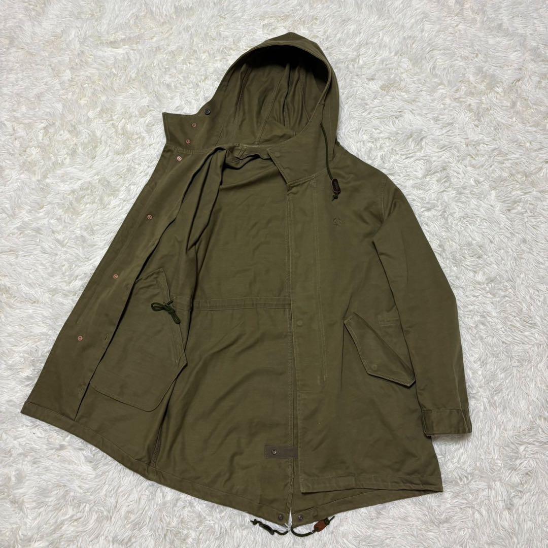 【フレッドペリー】2way モッズコート　ストライプ　ロゴ刺繍　カーキ　S