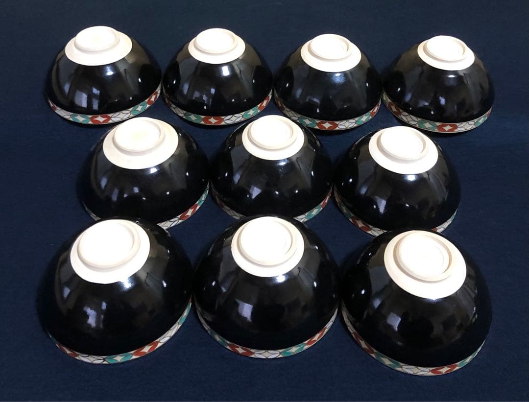 《R》茶道具 黒仁清七宝 数茶碗10客揃 昌山造 共箱 260209け1