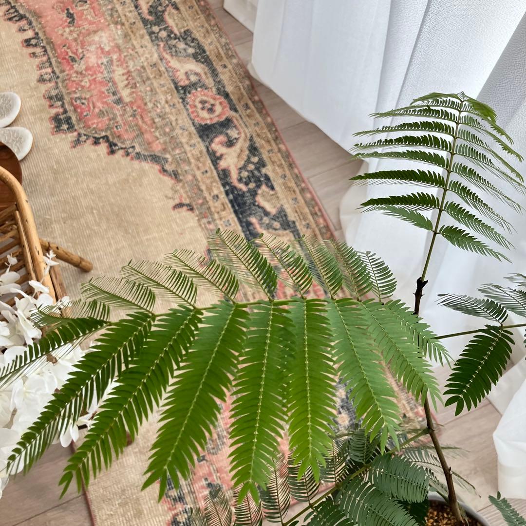 ペールミルキー✳︎62×147✳︎ピンク　ライン深ブルー　トルコヴィンテージラグ