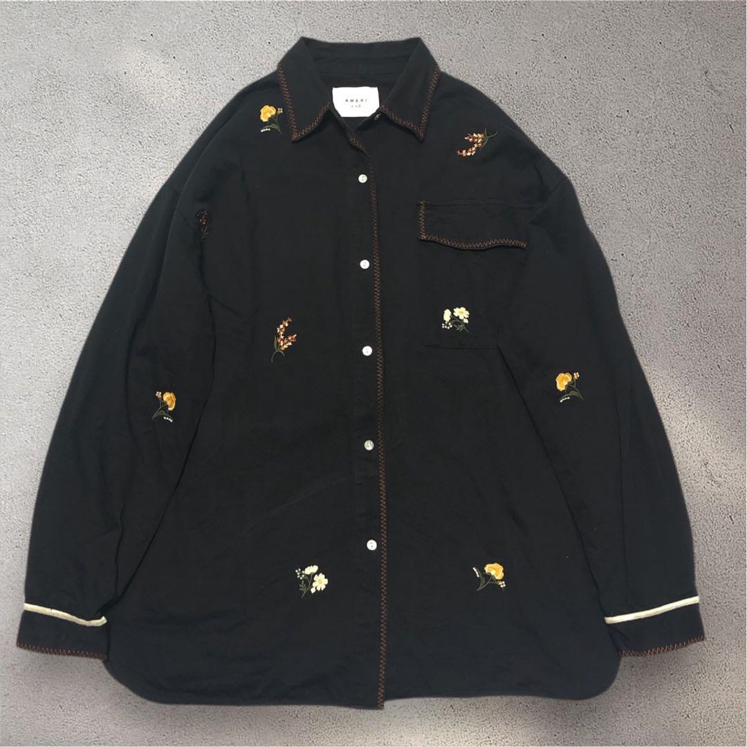 【極美品】AMERI SMALL FLOWER OVER SHIRT ブラック