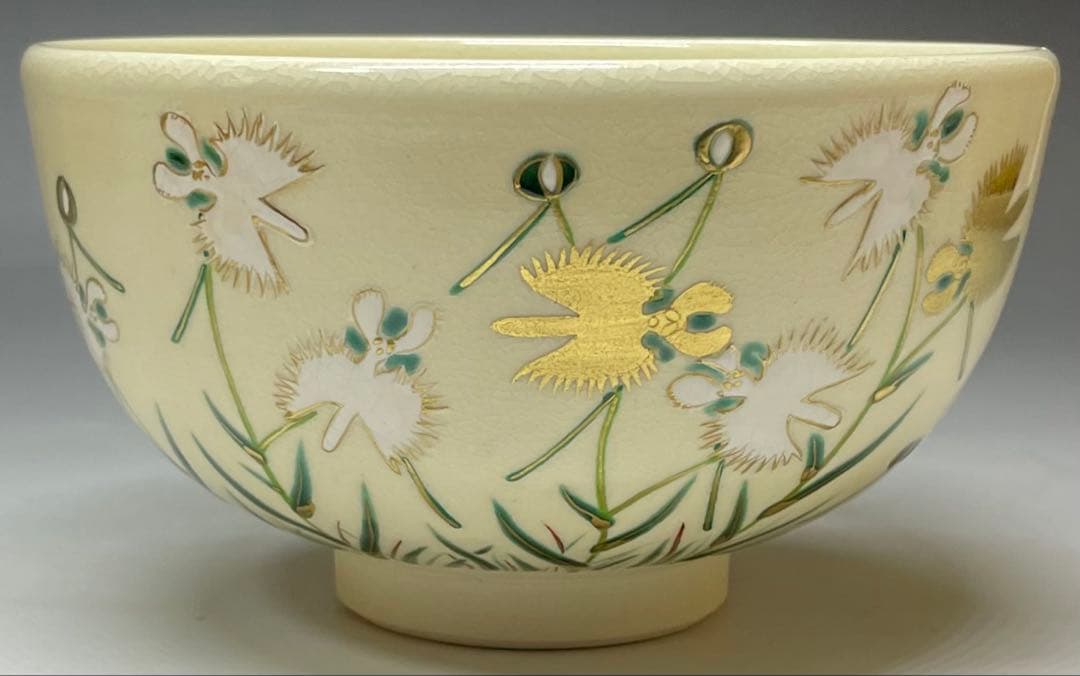 脇田雄峰　色絵　路鳥草ノ画　四方桟共箱　共布　栞　eb5843