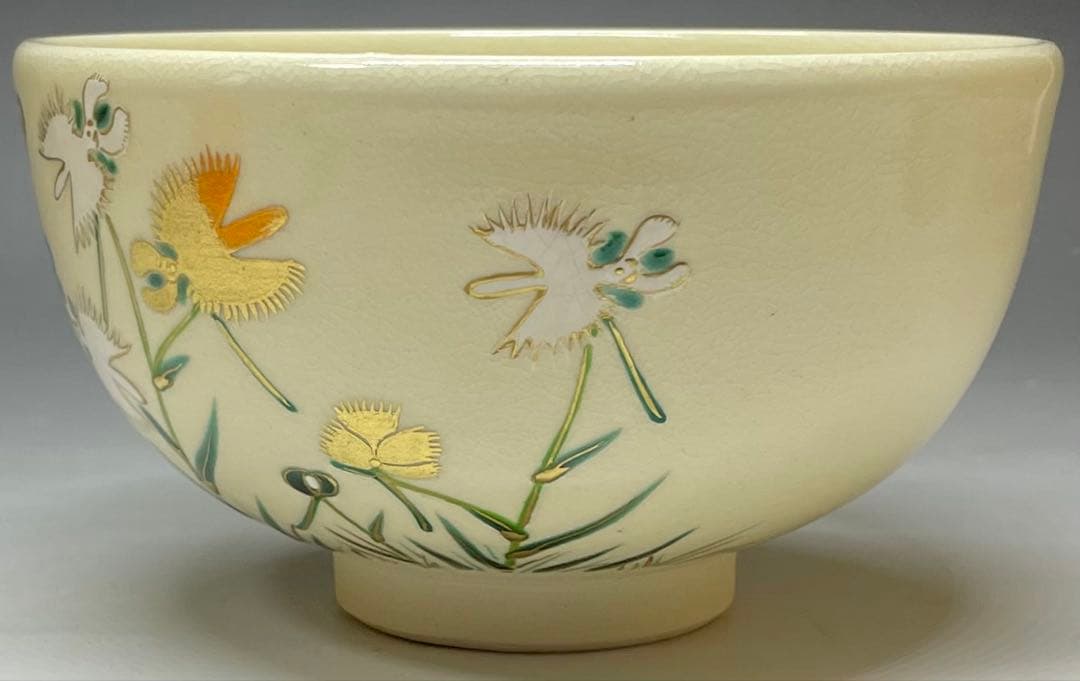 脇田雄峰　色絵　路鳥草ノ画　四方桟共箱　共布　栞　eb5843