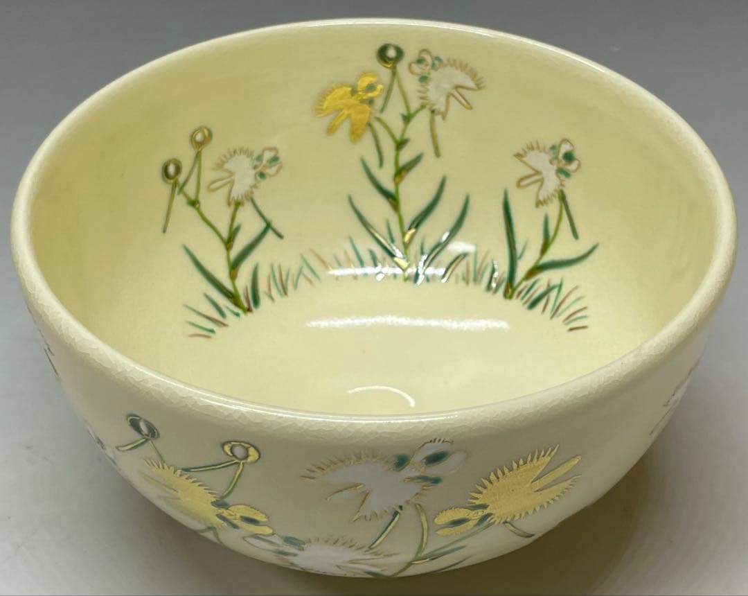 脇田雄峰　色絵　路鳥草ノ画　四方桟共箱　共布　栞　eb5843