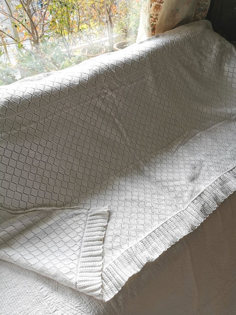 フランスアンティーク クロシェレース編みニットスロウ ブランケット マルチカバー